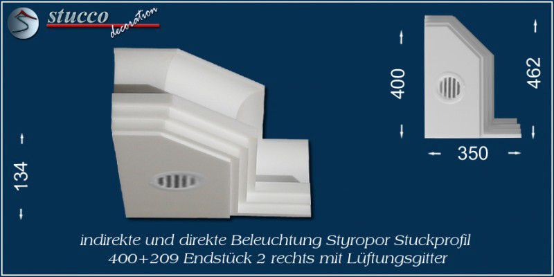 Endstück 2 rechts mit Lüftungsgitter für direkte und indirekte Beleuchtung Dortmund 400+209