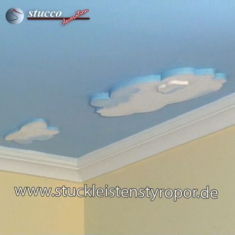 Wohnidee zur Kinderzimmergestaltung mit Wolken aus Styropor und Stuckleisten für eine individuelle Deckengestaltung oder Wandgestaltung 
