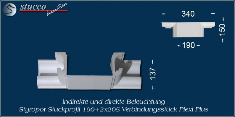 Verbindungsstück für direkte und indirekte Beleuchtung München 190+2x205 PLEXI PLUS