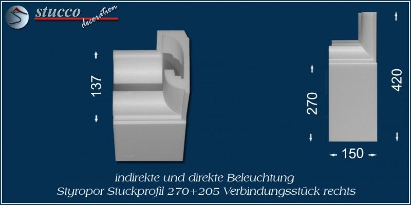 Verbindungsstück rechts für direkte und indirekte Beleuchtung München 270+205