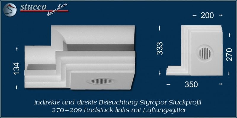 Endstück links mit Lüftungsgitter für direkte und indirekte Beleuchtung Dortmund 270+209