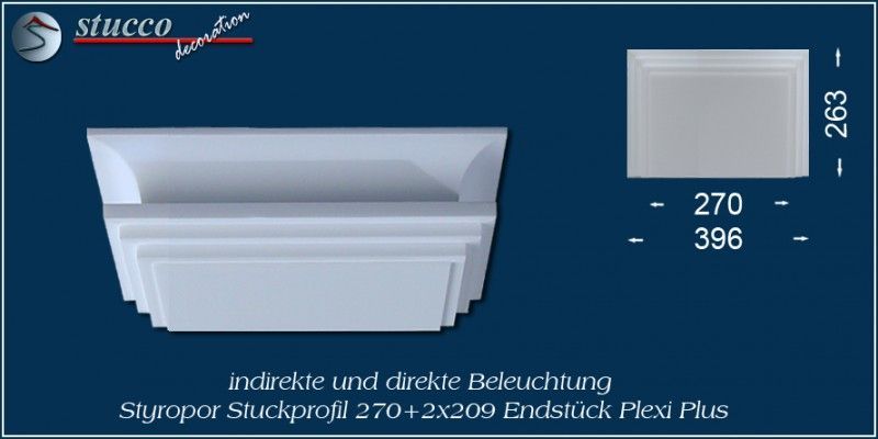Endstück für direkte und indirekte Beleuchtung Dortmund 270+2x209 PLEXI PLUS