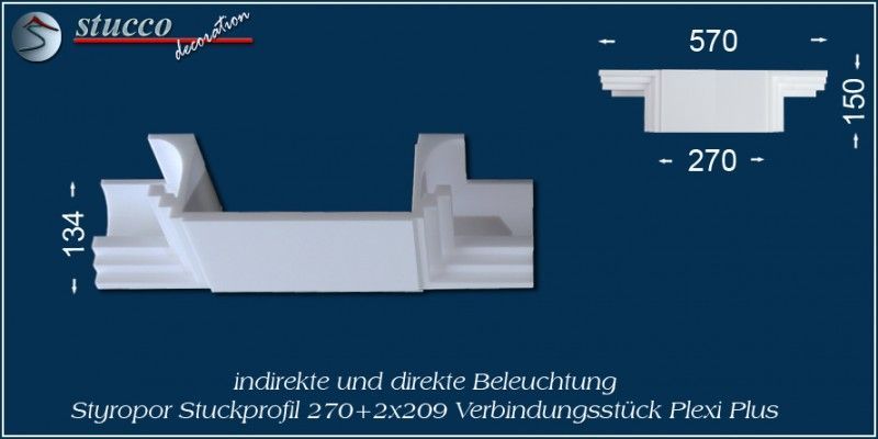 Verbindungsstück für direkte und indirekte Beleuchtung Dortmund 270+2x209 PLEXI PLUS