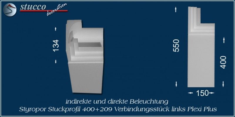 Verbindungsstück links für direkte und indirekte Beleuchtung Dortmund 400+209 PLEXI PLUS