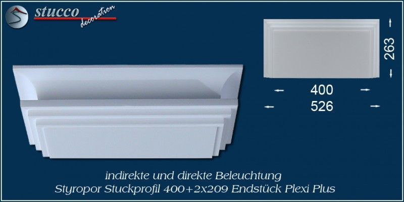 Endstück für direkte und indirekte Beleuchtung Dortmund 400+2x209 PLEXI PLUS