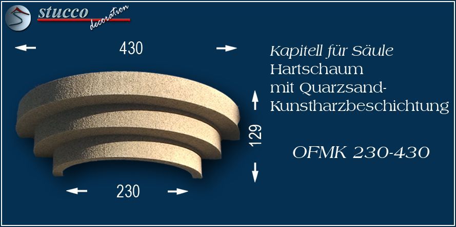 Kapitell-Hälfte für Säule mit Quarzsand-Kunstharzbeschichtung OFMK 230/430