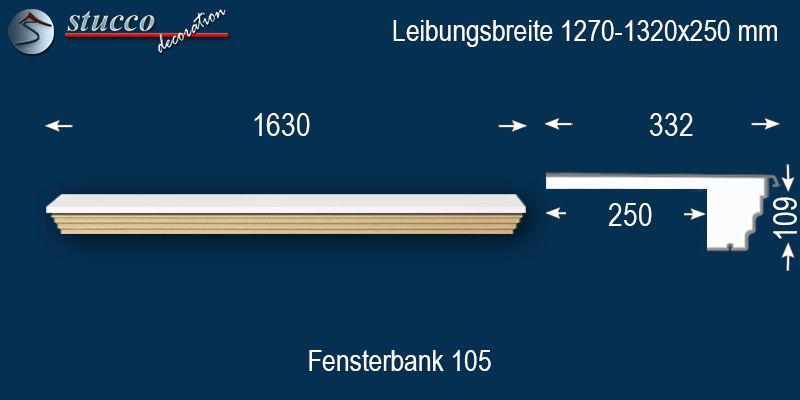 Komplette Fensterbank Crivitz 105 1270-1320-250