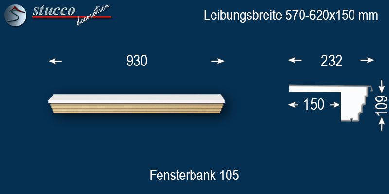 Komplette Fensterbank Berlin 105 570-620-150