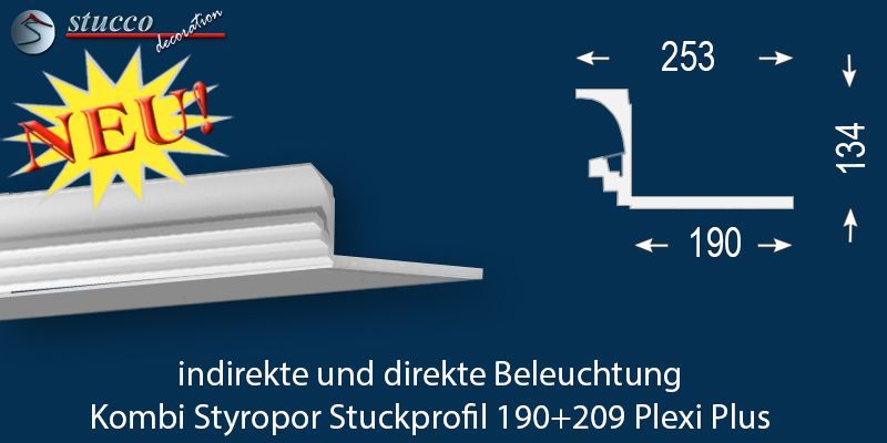 Stuckleiste für direkte und indirekte Deckenbeleuchtung Dortmund 190+209 PLEXI PLUS