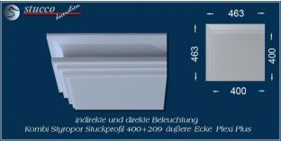 Äußeres Eckelement für direkte und indirekte Beleuchtung Dortmund 400+209 PLEXI PLUS