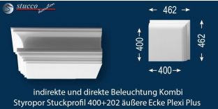 Äußeres Eckelement LED Profil 400+202 PLEXI PLUS