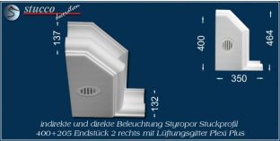 Endstück 2 rechts mit Lüftung zum L-Profil 400+205 PLEXI PLUS
