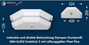 Endstück 2 abgeschrägt mit Lüftung Essen 400+2x202 PLEXI PLUS