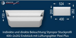 Endstück zur LED Stuckleiste Essen 400+2x202 PLEXI PLUS