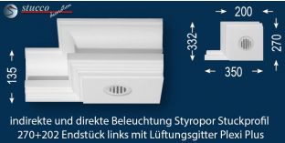 Endstück links mit Lüftung zum Stuckprofil 270+202 PLEXI PLUS
