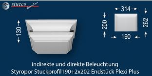 Endstück zur LED Stuckleiste Essen 190+2x202 PLEXI PLUS