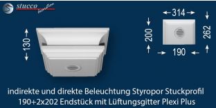 Endstück mit Lüftung zur LED Leiste 190+2x202 PLEXI PLUS