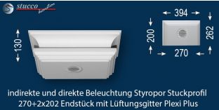 Endstück mit Lüftung zur LED Leiste 270+2x202 PLEXI PLUS