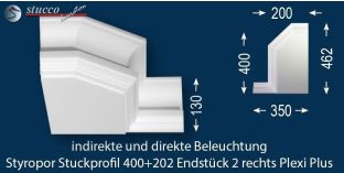 Endstück 2 rechts zum L-Profil Essen 400+202 PLEXI PLUS