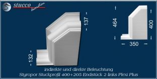 Endstück 2 links zum L-Profil München 400+205 PLEXI PLUS