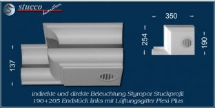 Endstück links mit Lüftung zum Stuckprofil 190+205 PLEXI PLUS