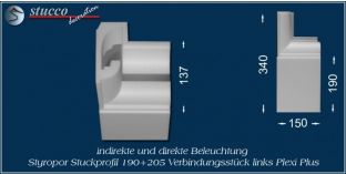 Verbindungsstück links zur LED Profil 190+205 PLEXI PLUS