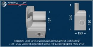 Verbindungsstück links mit Lüftung zur Leiste 190+205 PLEXI PLUS