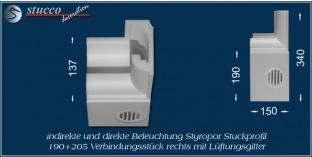 Verbindungsstück rechts mit Lüftungsgitter für direkte und indirekte Beleuchtung München 190+205