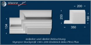 Endstück links für direkte und indirekte Beleuchtung Dortmund 190+209 PLEXI PLUS