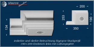 Endstück links mit Lüftungsgitter für direkte und indirekte Beleuchtung Dortmund 190+209