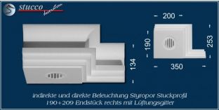 Endstück rechts mit Lüftungsgitter für direkte und indirekte Beleuchtung Dortmund 190+209