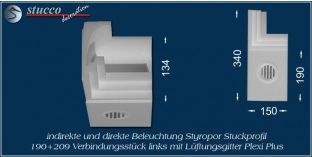 Verbindungsstück links mit Lüftungsgitter für direkte und indirekte Beleuchtung Dortmund 190+209 PLEXI PLUS