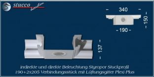 Verbindungsstück mit Lüftungsgitter für direkte und indirekte Beleuchtung München 190+2x205 PLEXI PLUS