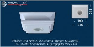Endstück mit Lüftungsgitter für direkte und indirekte Beleuchtung Dortmund 190+2x209 PLEXI PLUS