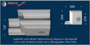 Endstück links mit Lüftung zum Stuckprofil 270+205 PLEXI PLUS
