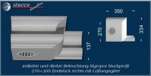 Endstück rechts mit Lüftungsgitter für direkte und indirekte Beleuchtung München 270+205