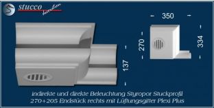 Endstück rechts mit Lüftung zum Stuckprofil 270+205 PLEXI PLUS