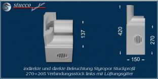 Verbindungsstück links mit Lüftungsgitter für direkte und indirekte Beleuchtung München 270+205
