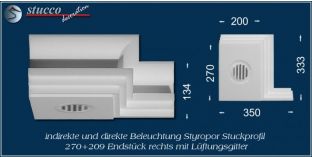 Endstück rechts mit Lüftungsgitter für direkte und indirekte Beleuchtung Dortmund 270+209