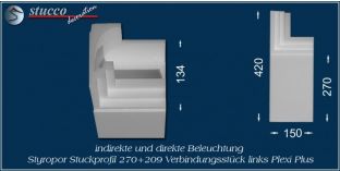 Verbindungsstück links für direkte und indirekte Beleuchtung Dortmund 270+209 PLEXI PLUS