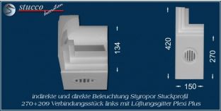 Verbindungsstück links mit Lüftungsgitter für direkte und indirekte Beleuchtung Dortmund 270+209 PLEXI PLUS