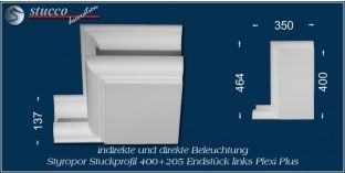 Endstück links zum LED L-Profil München 400+205 PLEXI PLUS