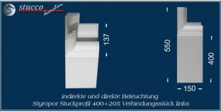 Verbindungsstück links für direkte und indirekte Beleuchtung München 400+205