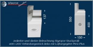 Verbindungsstück links mit Lüftung zur Leiste 400+205 PLEXI PLUS