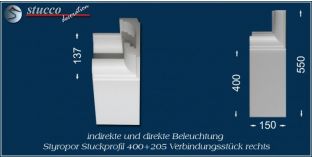 Verbindungsstück rechts für direkte und indirekte Beleuchtung München 400+205
