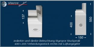 Verbindungsstück rechts mit Lüftungsgitter für direkte und indirekte Beleuchtung München 400+205 