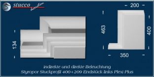 Endstück links für direkte und indirekte Beleuchtung Dortmund 400+209 PLEXI PLUS