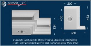 Endstück rechts mit Lüftungsgitter für direkte und indirekte Beleuchtung Dortmund 400+209 PLEXI PLUS