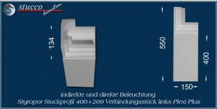Verbindungsstück links für direkte und indirekte Beleuchtung Dortmund 400+209 PLEXI PLUS