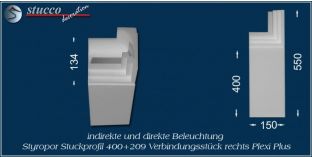 Verbindungsstück rechts für direkte und indirekte Beleuchtung Dortmund 400+209 PLEXI PLUS